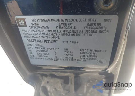 2007 Chevrolet Silverado 1500 Classic Work Truck z USA, uszkodzony, nr VIN 3GCEK14X77G213367